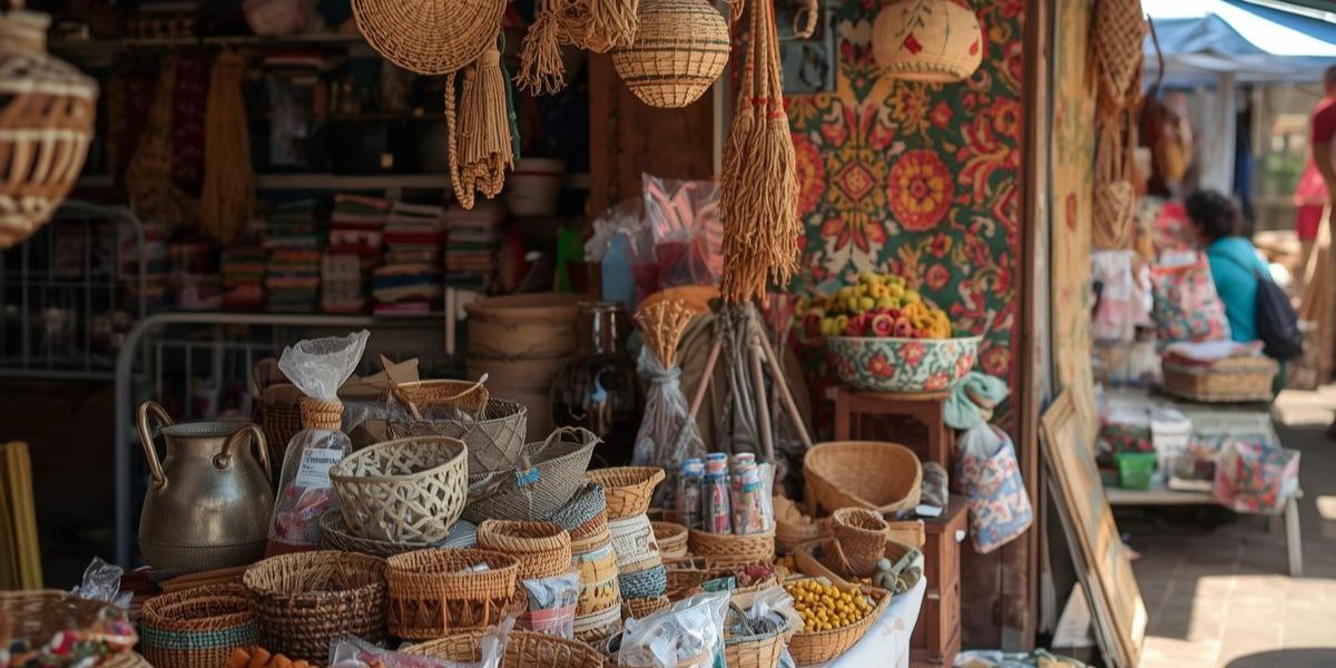 Feira de artesanato sustentável com produtos ecológicos