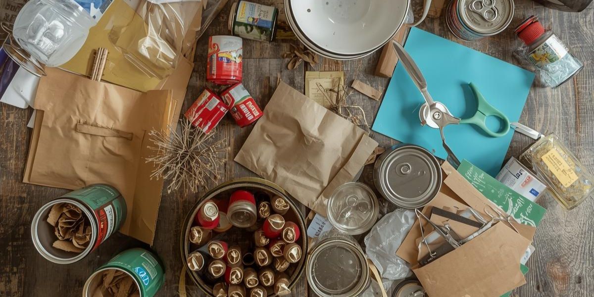 Materiais recicláveis organizados para produção de artesanato sustentável